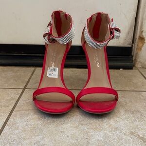 Red Rhinestone Ankle Strap Heels